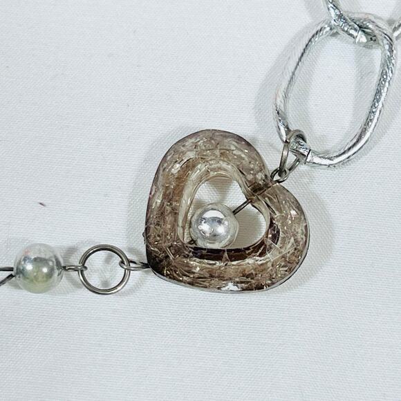 Vintage Crystal Acrylic Gray Fashion Necklaces Heart Pendants Jewelry 13" - Picture 4 of 8